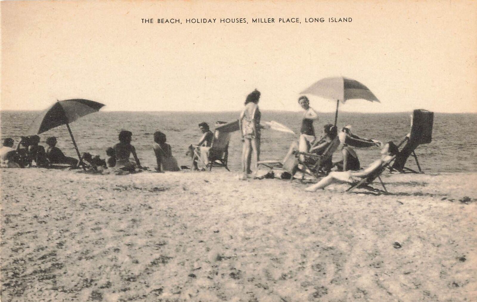 Vintage Postcard Friends at the Beach, Holiday Houses, Miller Place, Long Island
