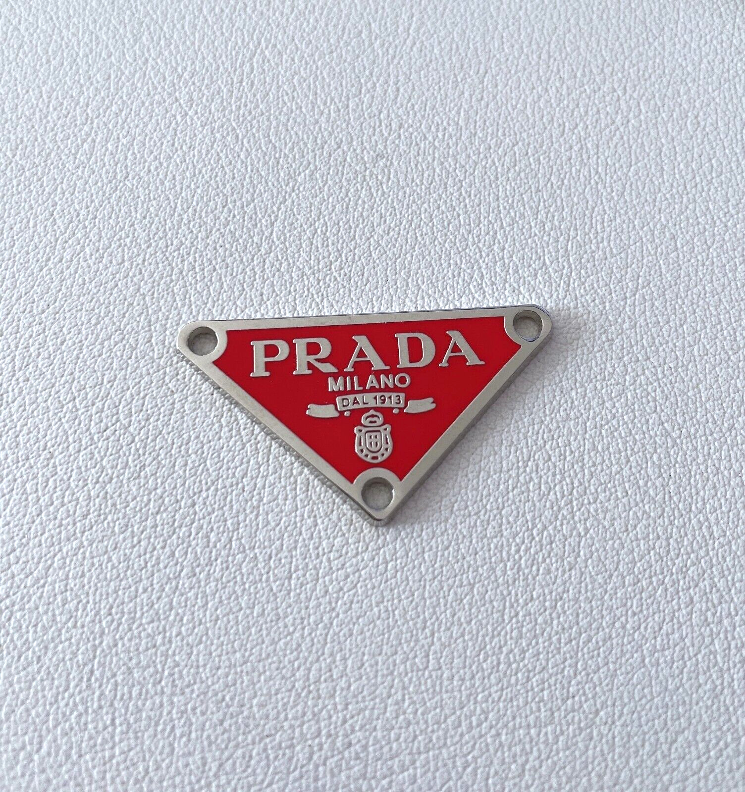 Red Prada Zip Pull, Triangle Plate, Rhodium Tone, 38mm