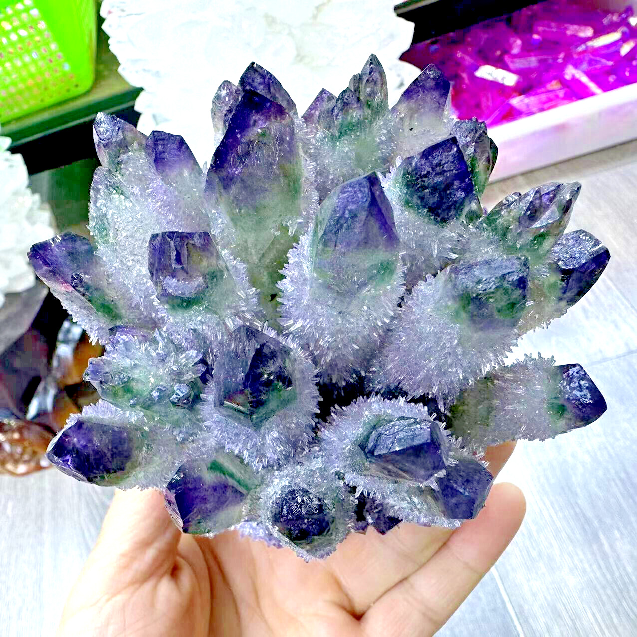 310g+ Raw Purple Green Phantom Cluster Geode Mineral Specimen Crystal Decor Gift