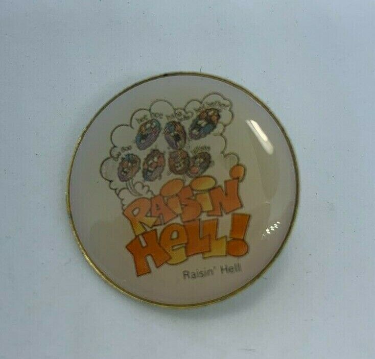 Vintage Raisin\' Hell Lapel Pin Button Funny Cartoon Funny Novelty Raisins 