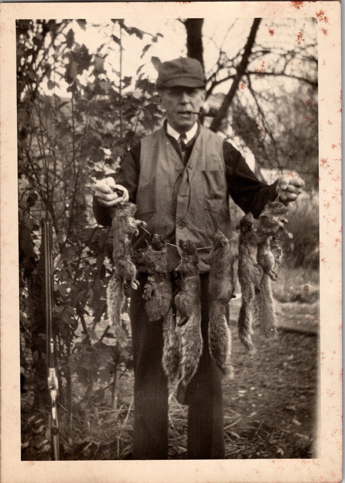 Vtg 1947 Found B&W Photo Man Squirrel Hunting Retro Outdoors Pennsylvania Sport
