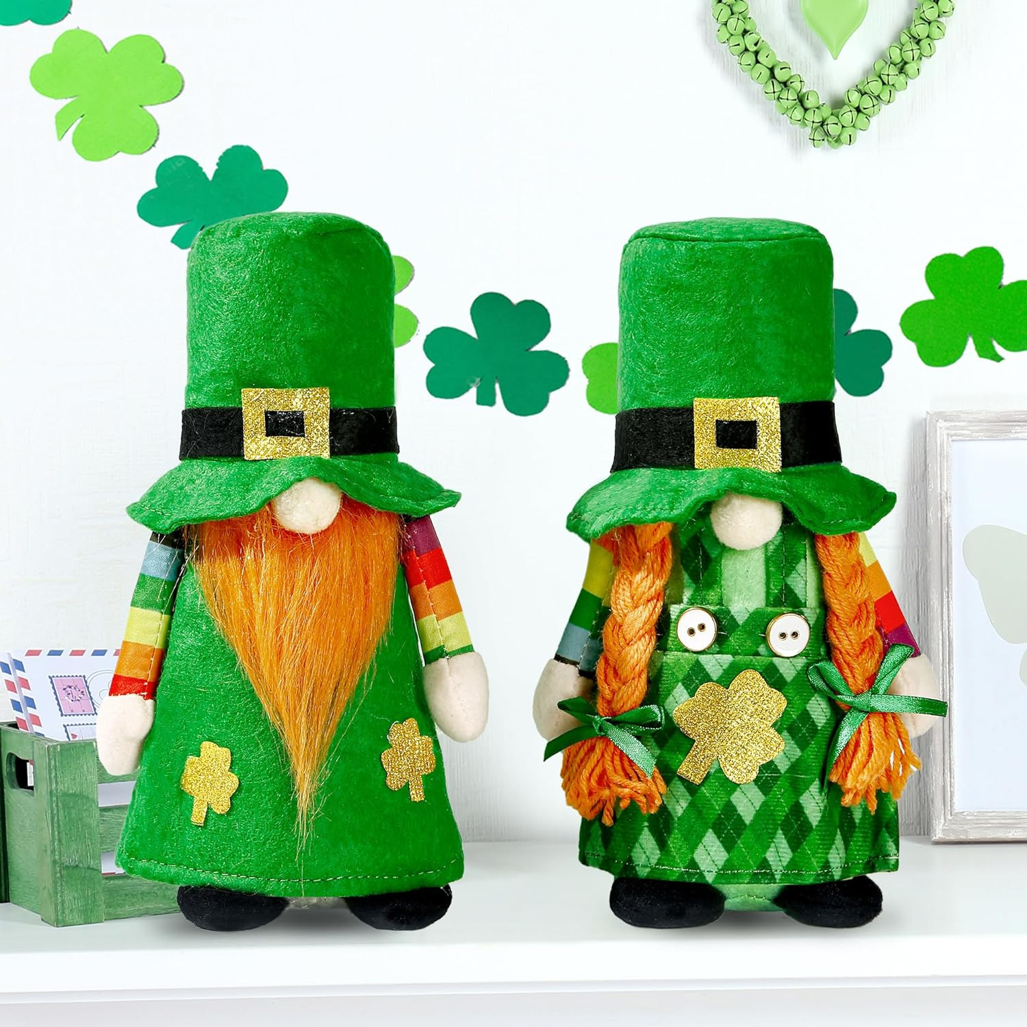 2 Pack St.Patrick’S Day Gnome Plush Doll Mr and Mrs Green Irish Decorations Buff