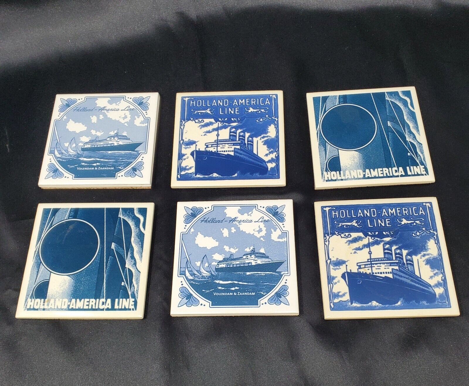 Lot Of 6 Holland America Line Tiles Coasters Blue Delft Royal Cork Backed 4\