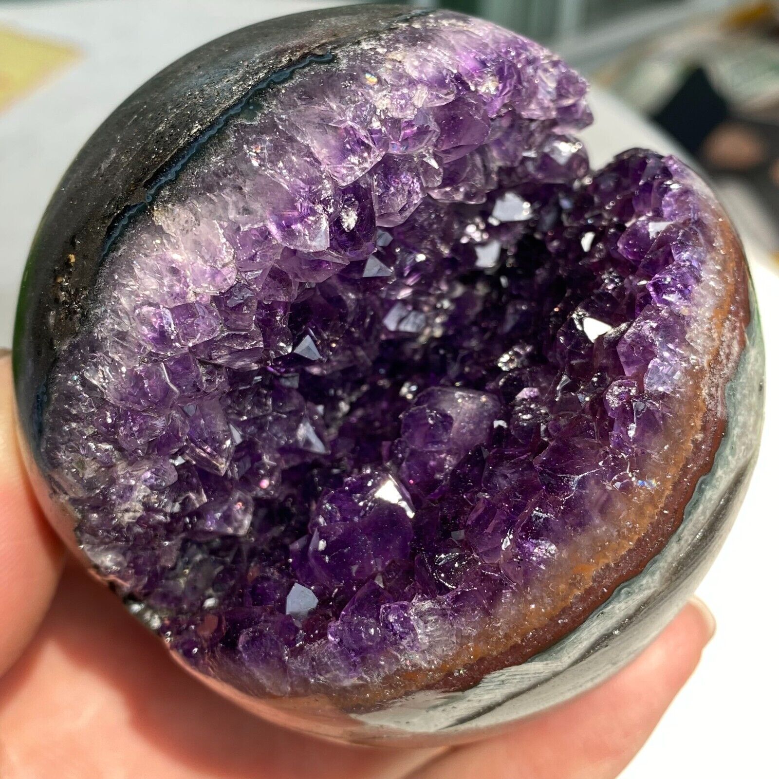 1.35LB Top Natural Amethyst Quartz Crystal Open Smile Sphere Mineral Healing K03