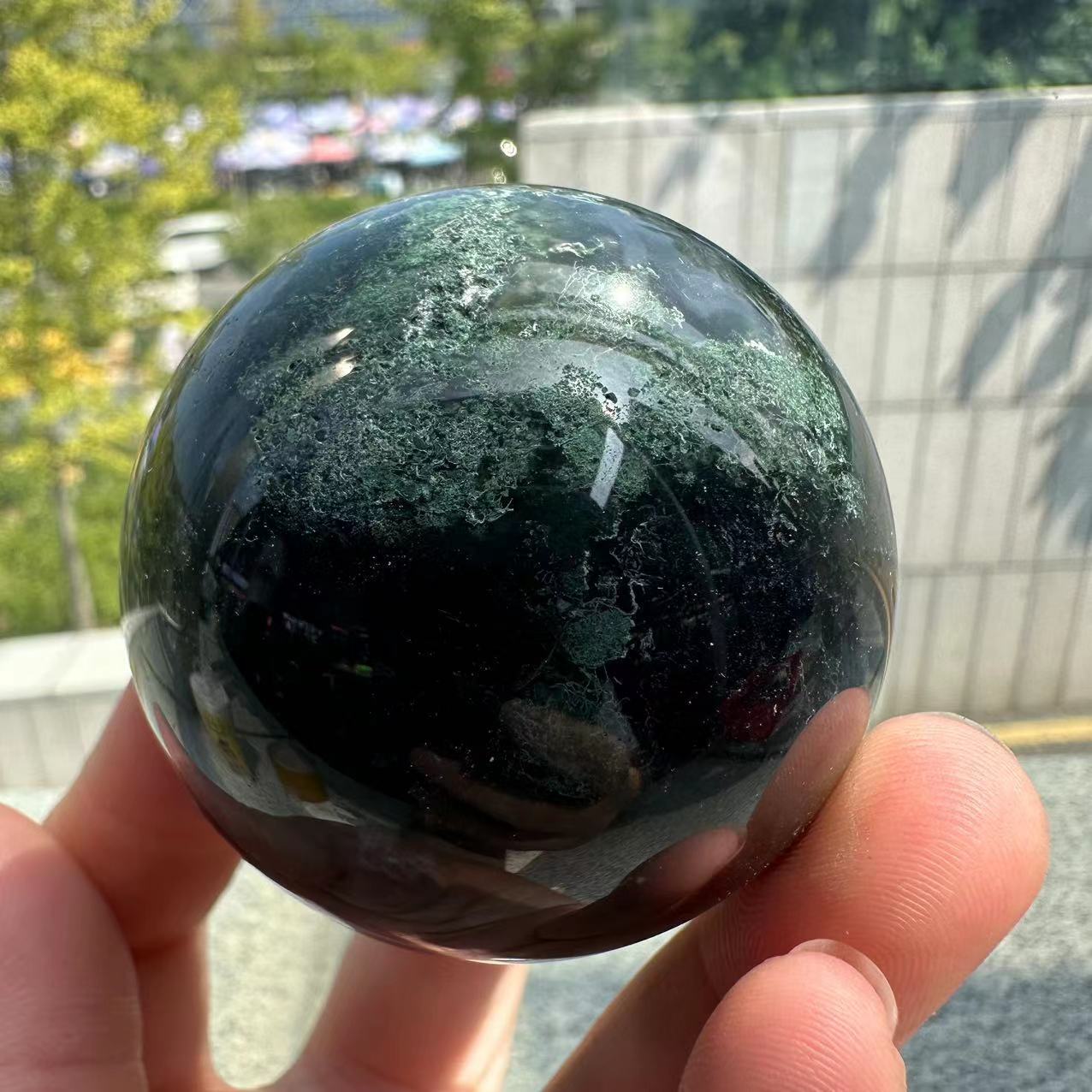 1pc 220g+ Natural moss agate Ball quartz crystal sphere Gem Reiki Healing 55mm+