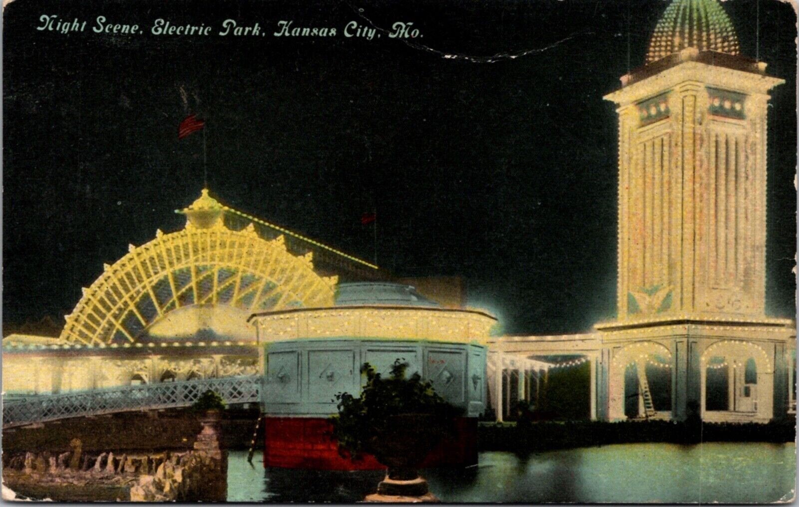 Postcard Night Scene at Electric Park in Kansas City, Missouri