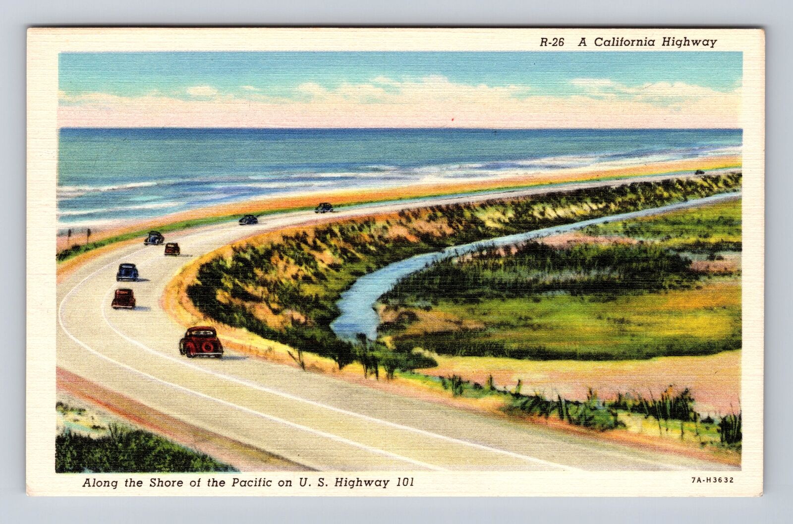CA-California Along The Shore Of The Pacific On US Highway 101 Vintage Postcard