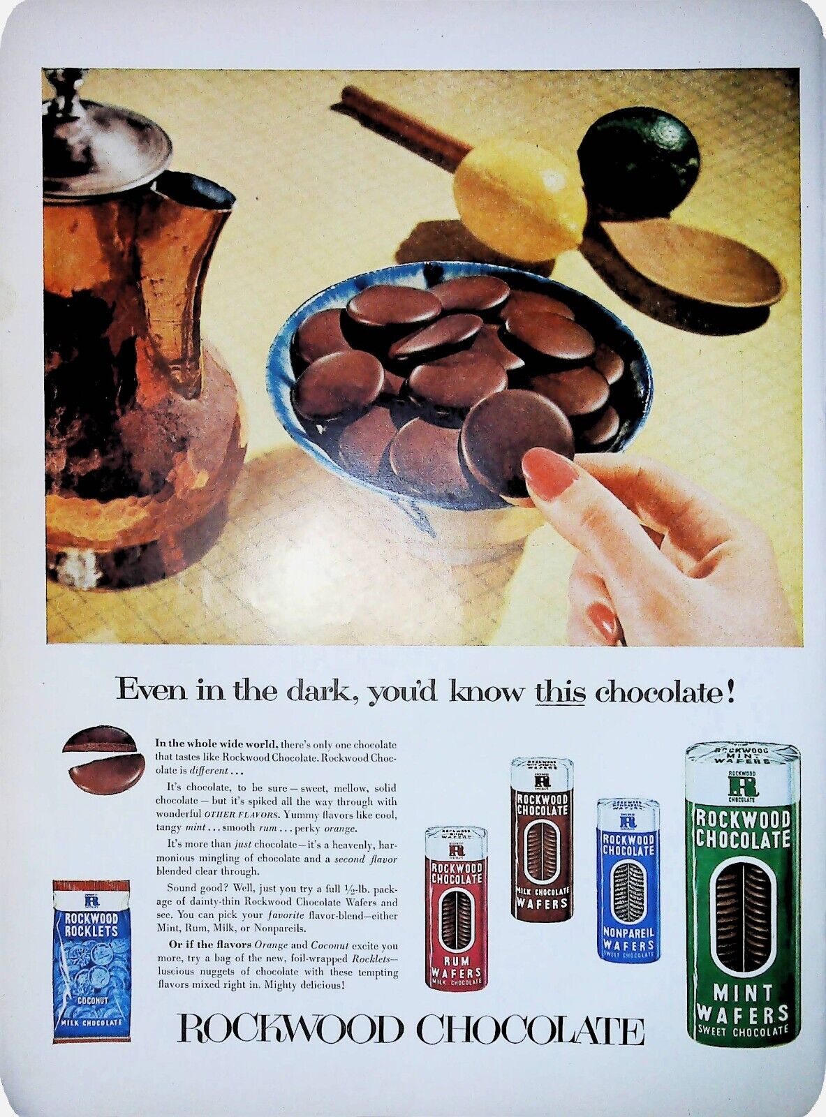Vintage Print Ad 1953 Rockwood Chocolate size 10.25x14