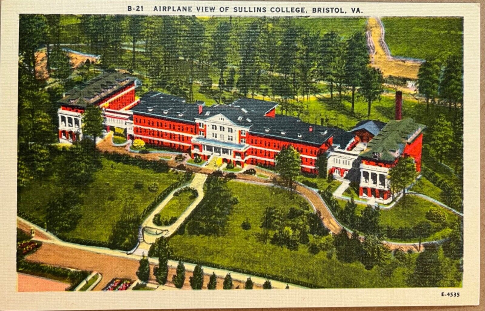 Bristol Virginia Aerial View Sullins College Vintage Linen Postcard c1940