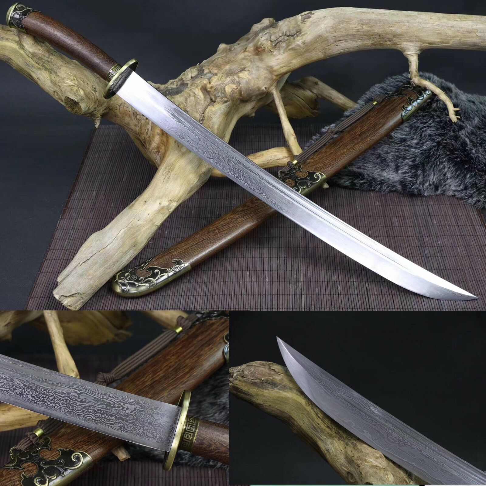 100% Handmade Chinese Sword Damascus Folded Steel Qing Dynasty Sword Sharp Blade
