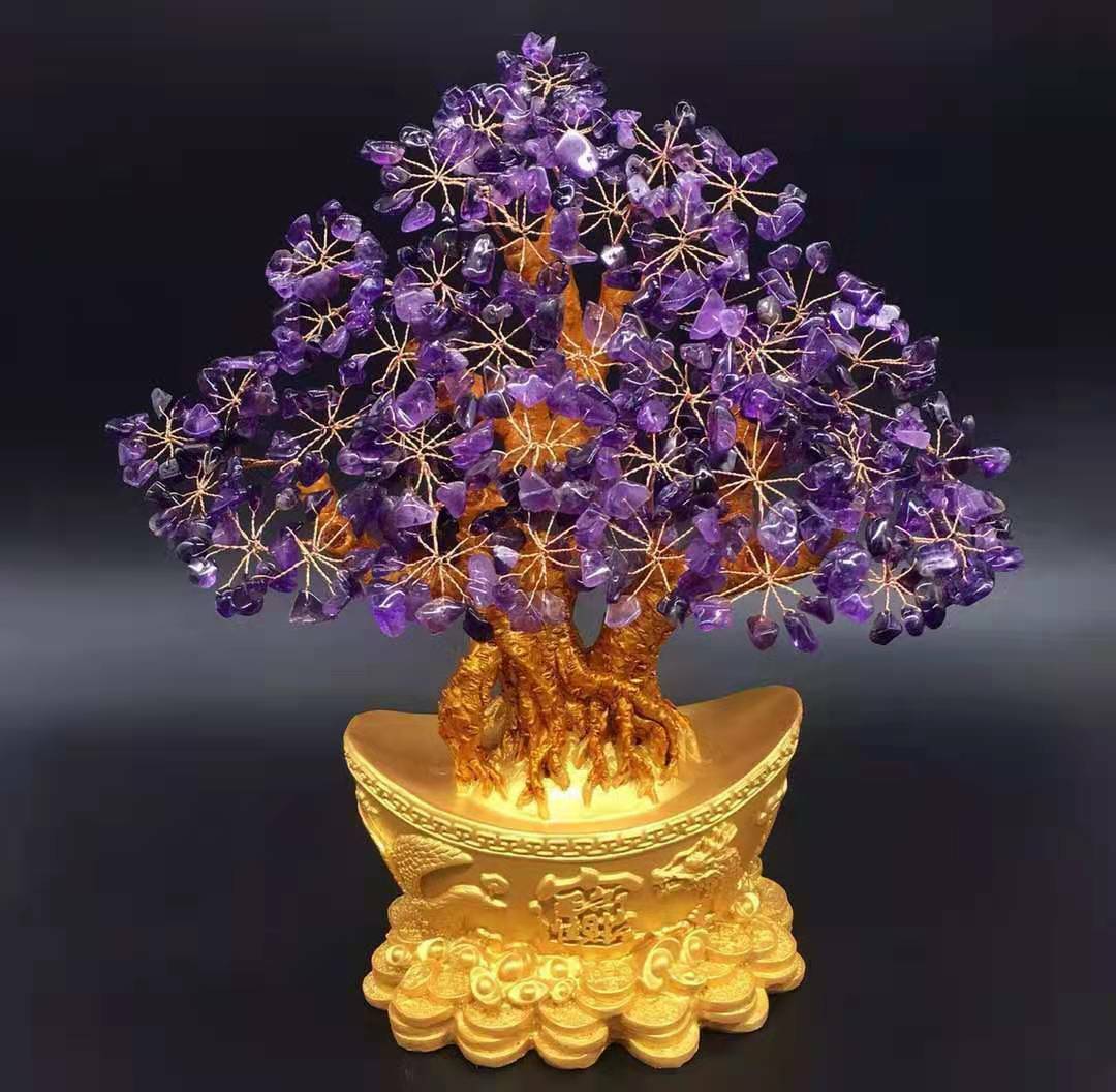 Amethyst Crystal Gemstone Bonsai Money Tree Good Luck Prosperity Fengshui Tree