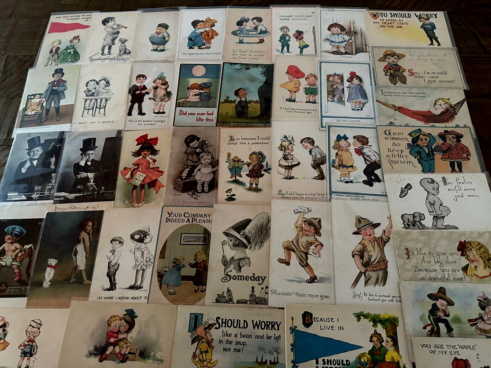 Big~LOT OF 52~ Children~Old~COMIC  funny~HUMOR Antique~POSTCARDS-in sleeves~h788