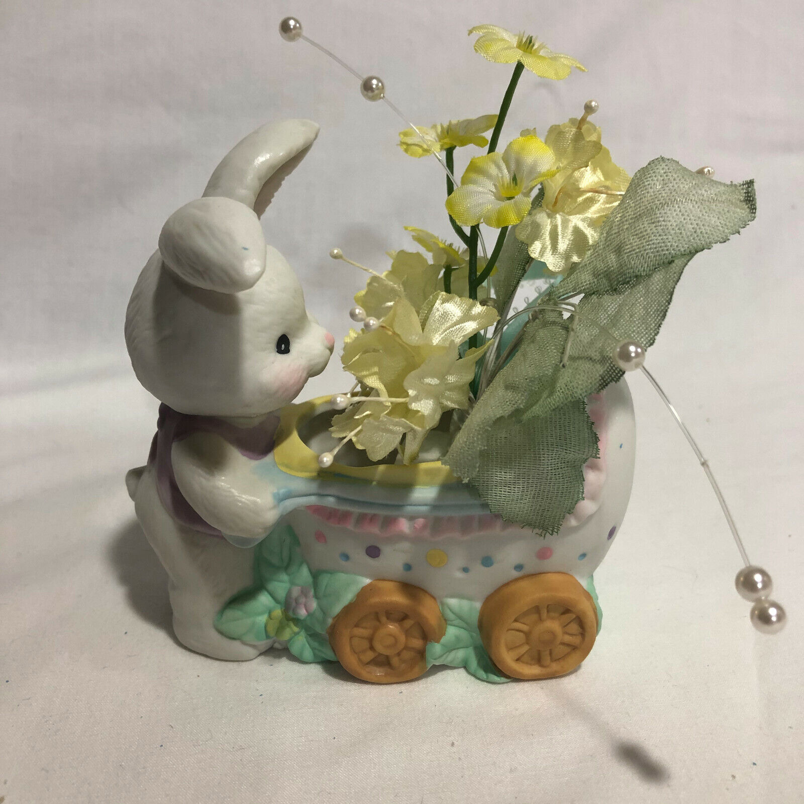 Vintage Brinn's Porcelain Candy Dish/Mini Planter- Bunny Pushing Baby Carriage