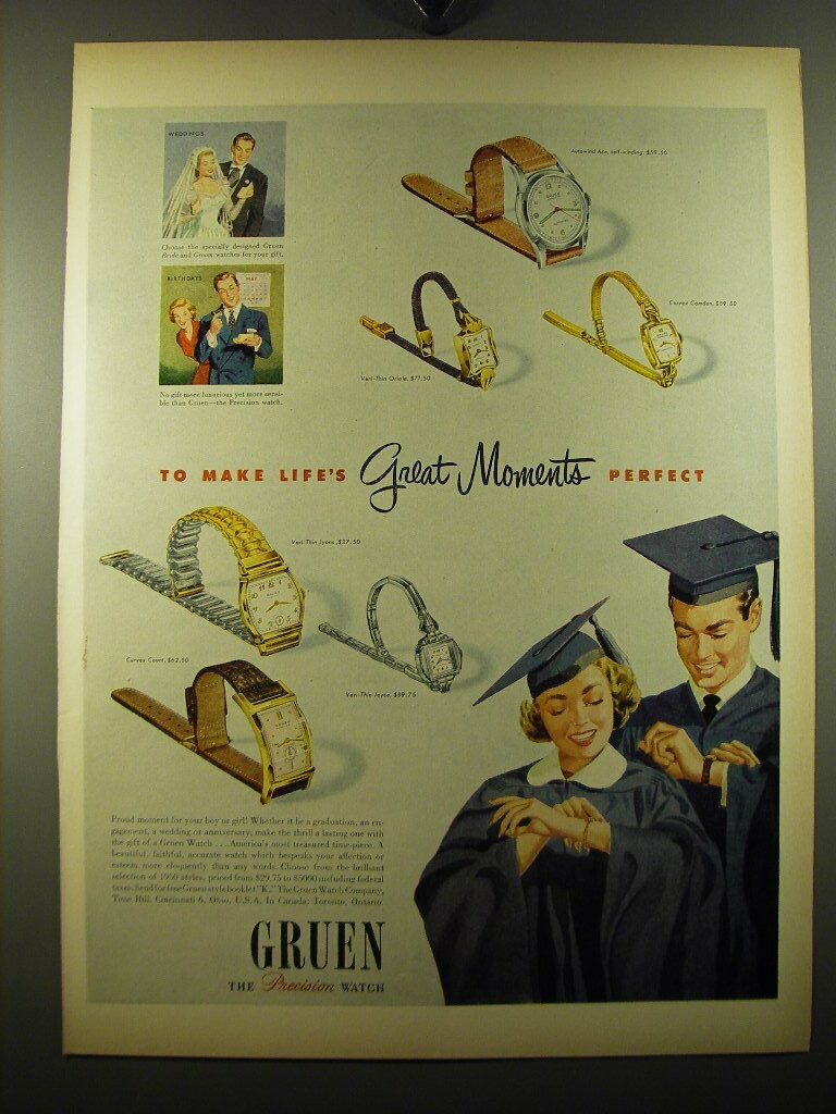 1950 Gruen Watches Advertisement - Autowind Ace, Curvex Camden, Veri-Thin Oriole