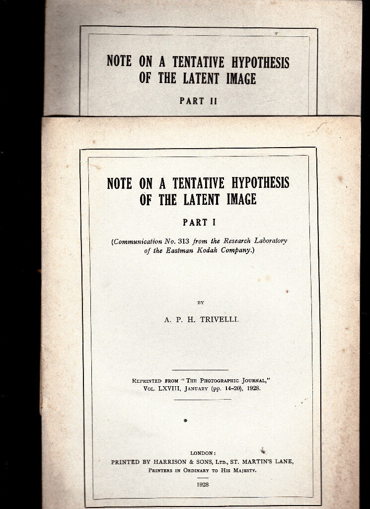 Note on a Tentative Hypothesis of the Latent Image (Parts I & II) 1928 Booklet