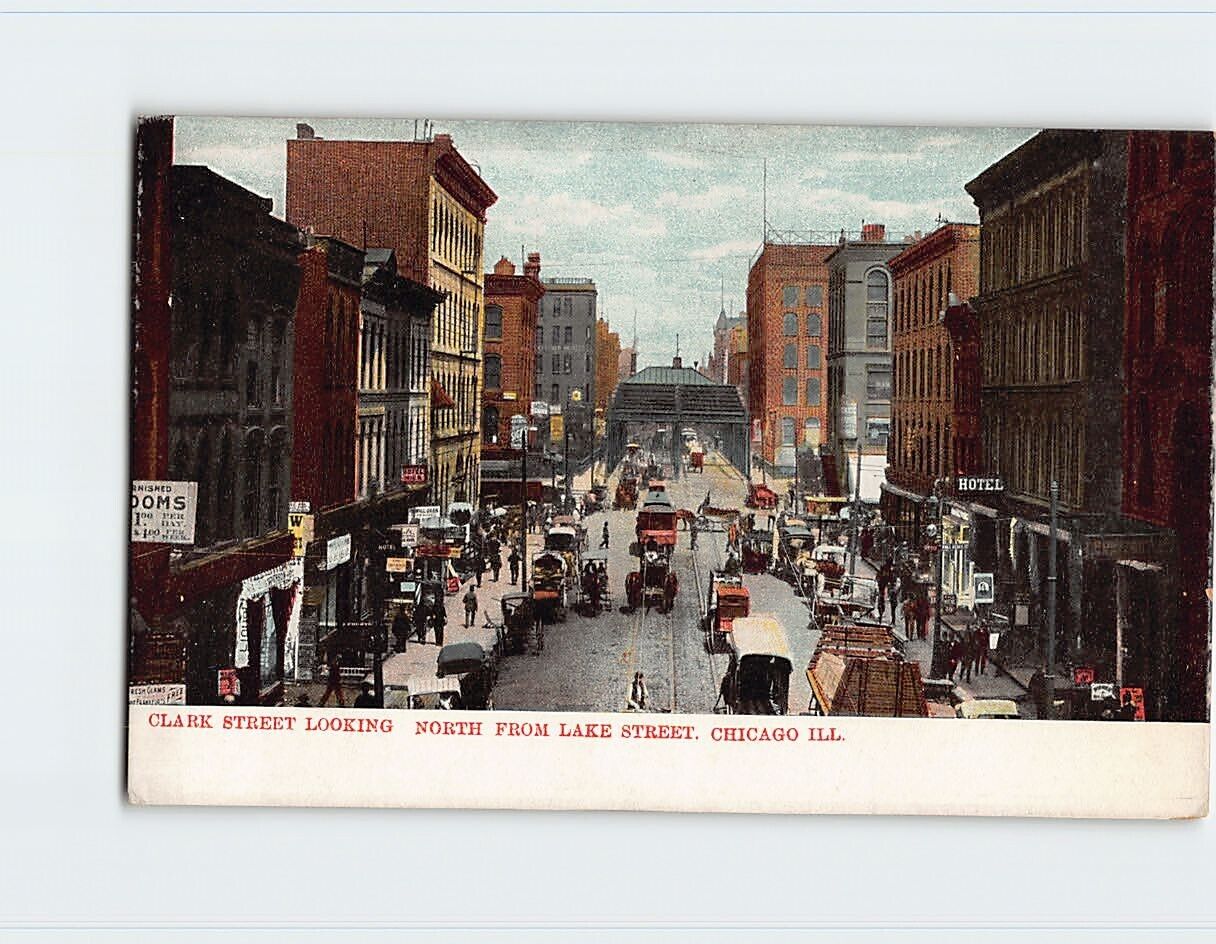 Postcard Clark Street Looking North From Lake Street, Chicago, Illinois