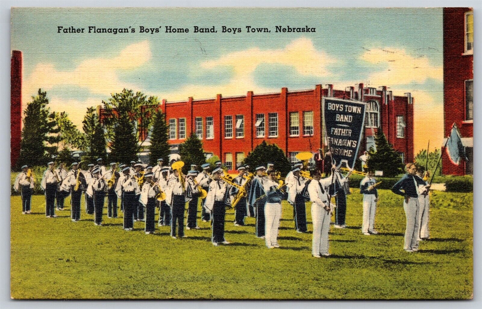 Postcard Father Flanagan\'s Boys\' Home Band, Boys Town, Nebraska linen P131