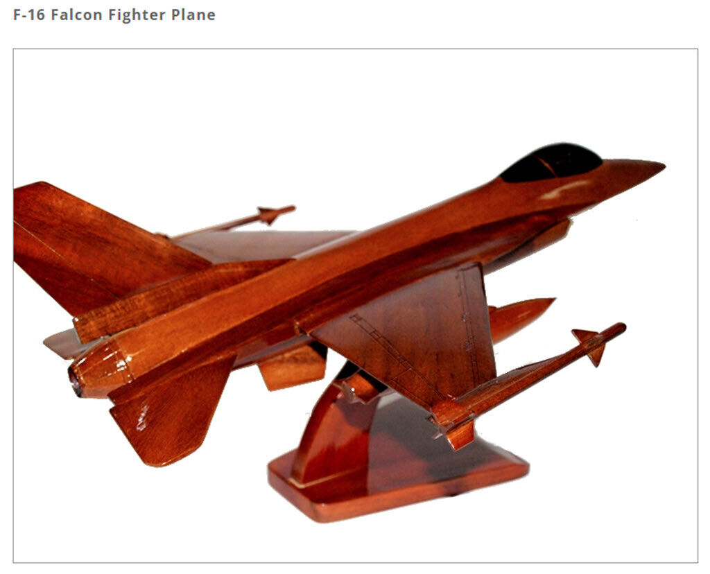 F-16 Falcon Fighter Aircraft Handcrafted Solid Natural Mahogany Model
