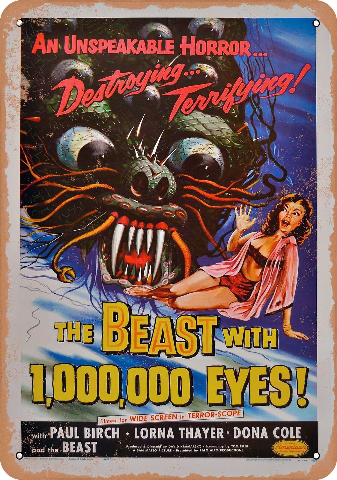 Metal Sign - Beast With A 1,000,000 Eyes USA, (1955) - Vintage Look