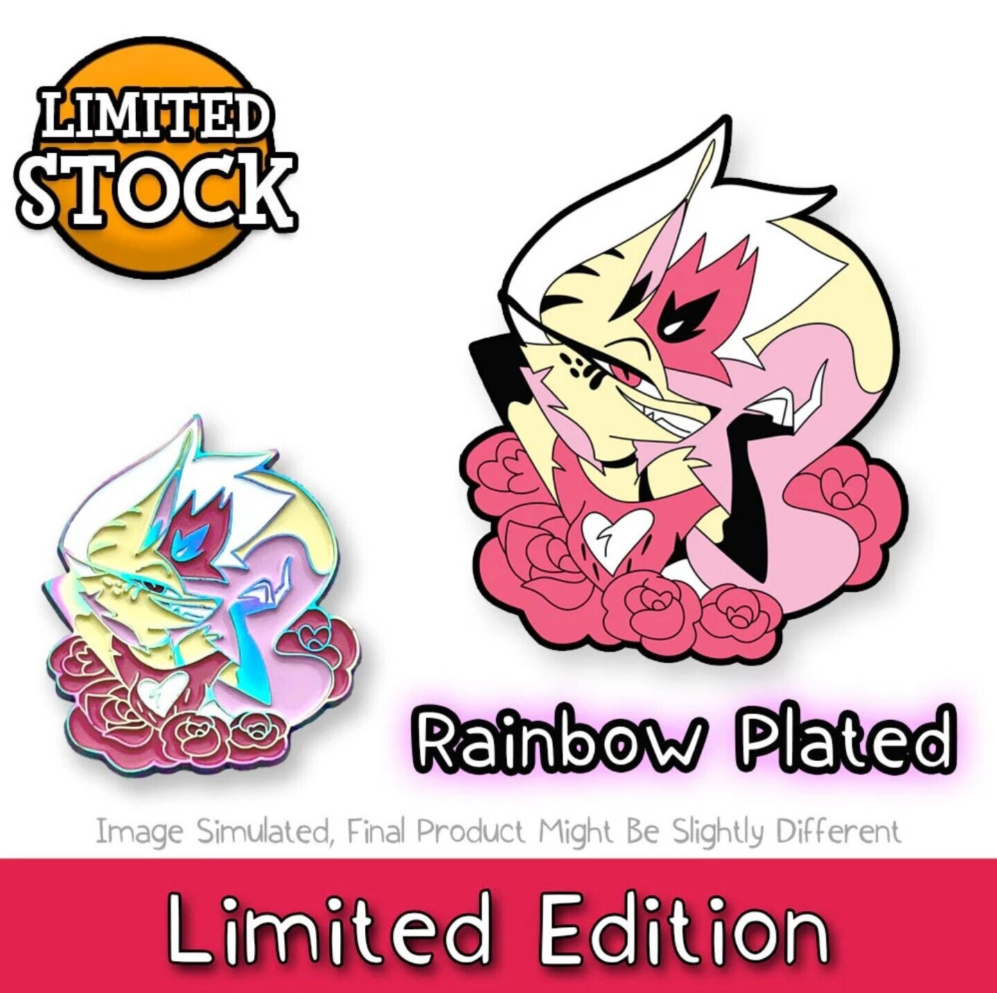 Helluva Boss Lovely Queen Bee Limited Edition Enamel Pin Rainbow PlatedLOWSTOCK