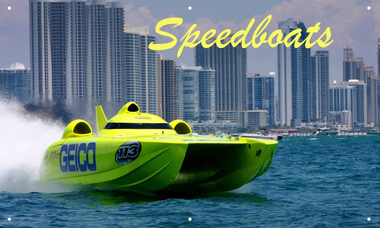 Racing Boat 3'X5' VINYL BANNER GARAGE MAN CAVE SIGN BOAT RACING SPEED BOAT WATER
