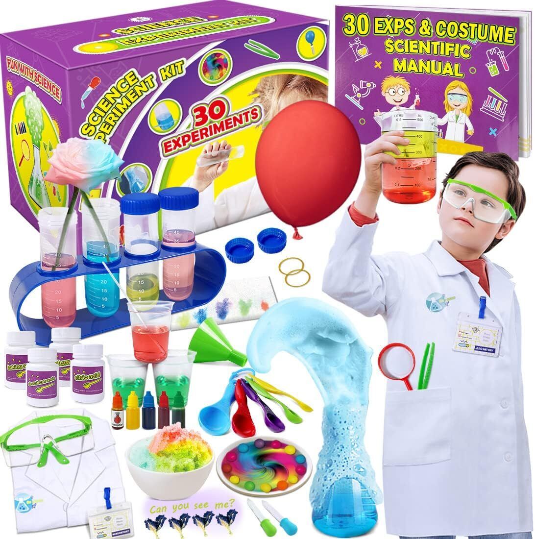 30 Experiments Science Kit for Kids with Lab Coat, Chemistry Set STEM Toys Gifts