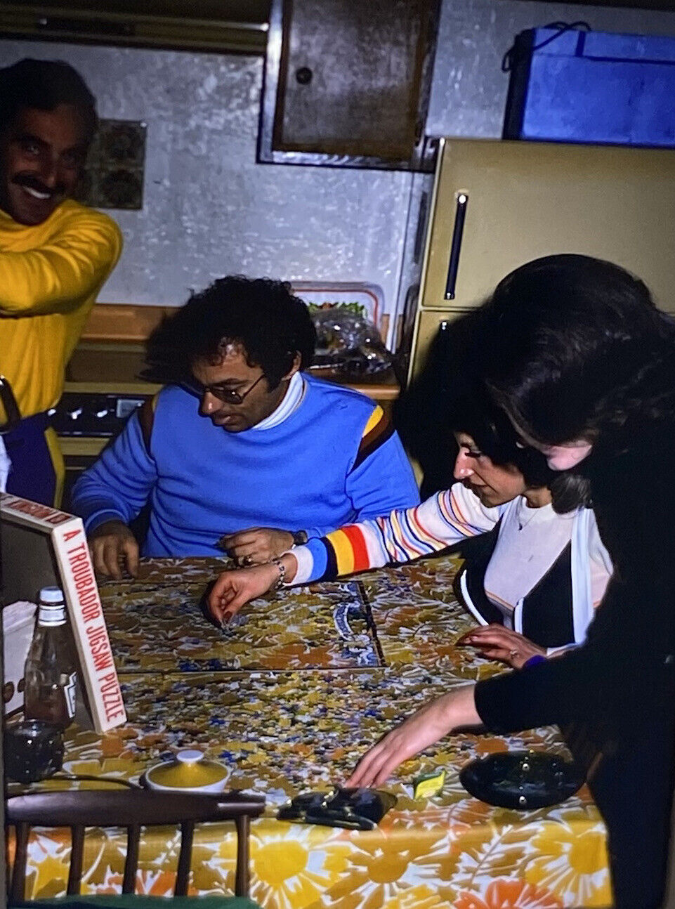 Vintage Photo Slide 1976 Family Doing Puzzle