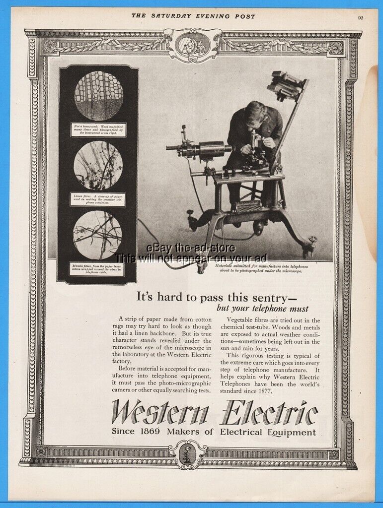 1922 Western Electric Telephone Phone Production Materials Microscope Photos Ad