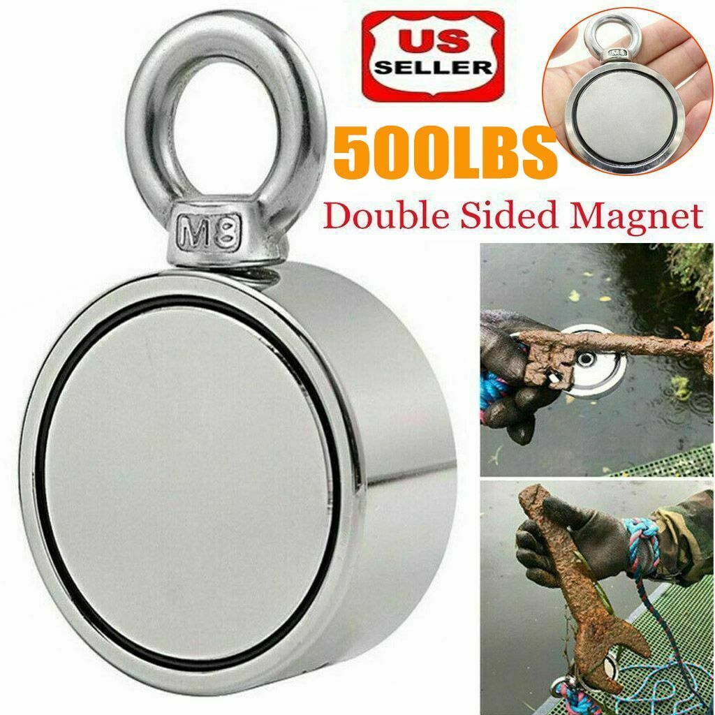 500LBS Pulling Force Round Double Sided Fishing Magnet Super Strong Neodymium US