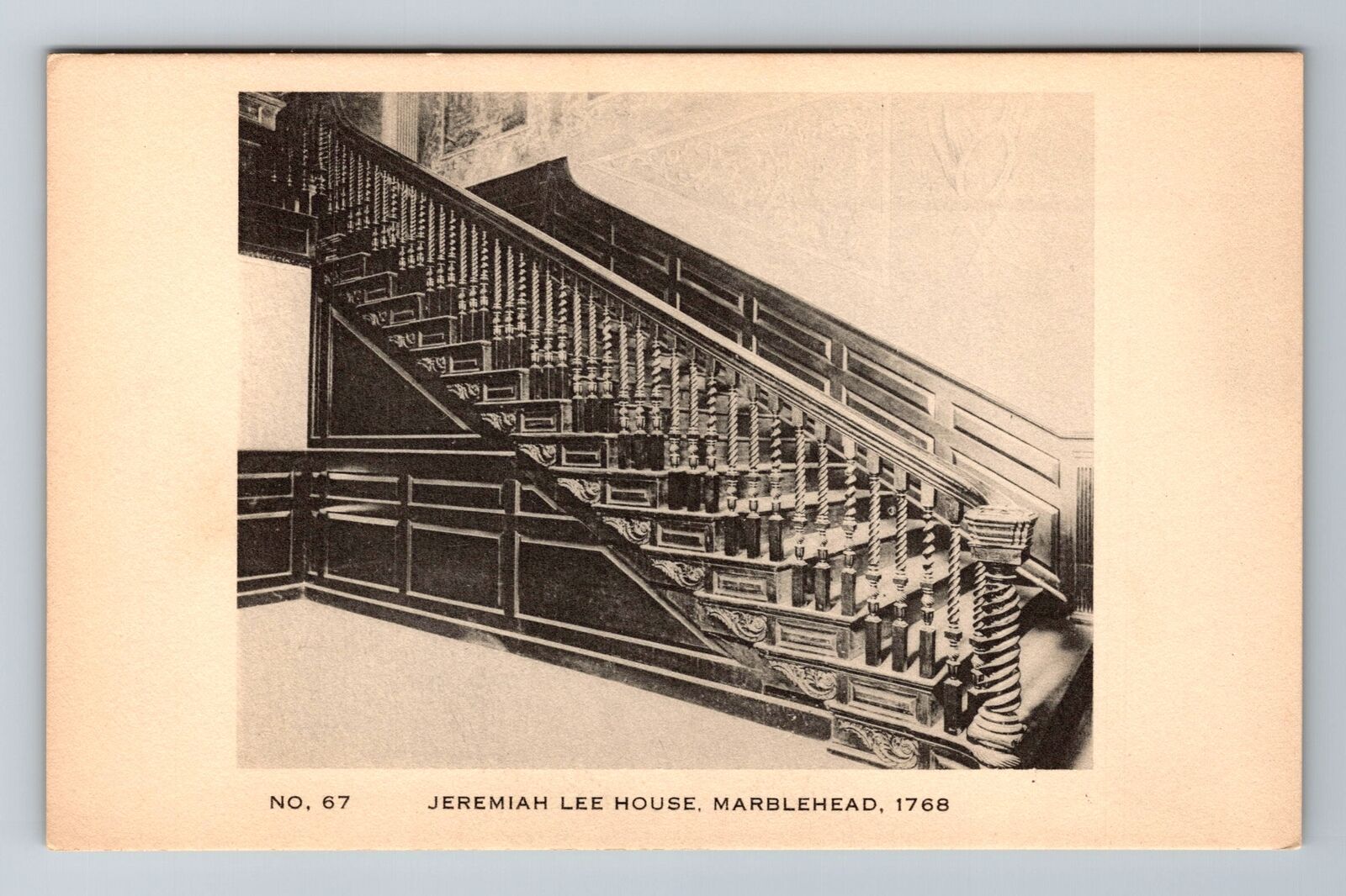 Marblehead MA-Massachusetts, Jeremiah Lee House Stairway Vintage Postcard