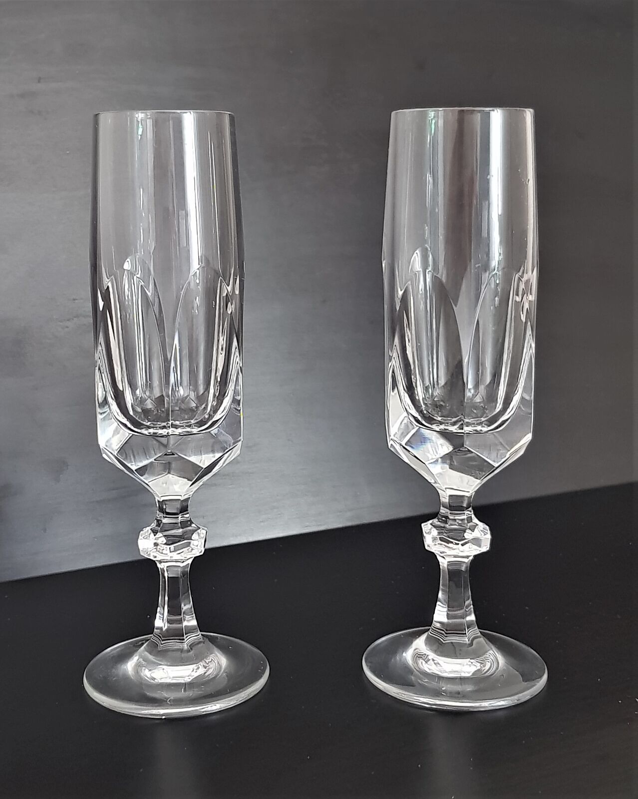 Vintage Transparent Crystal Glasses for Champagne in Stem Set 2 pcs Germany