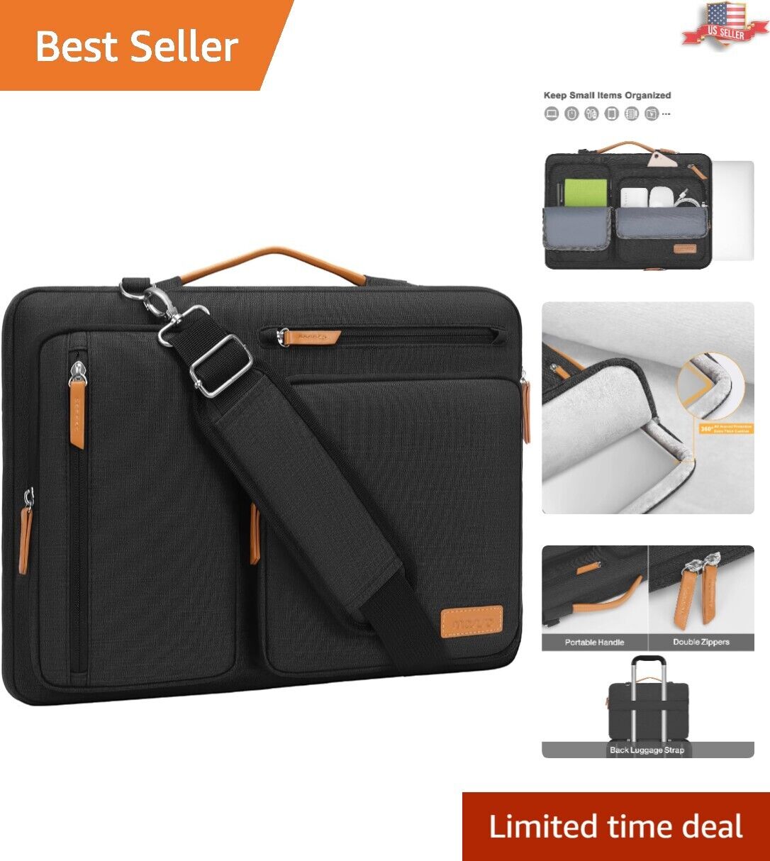 360-Degree Modern Sleek Laptop Bag 14 inch - MacBook/Dell/HP Compatible