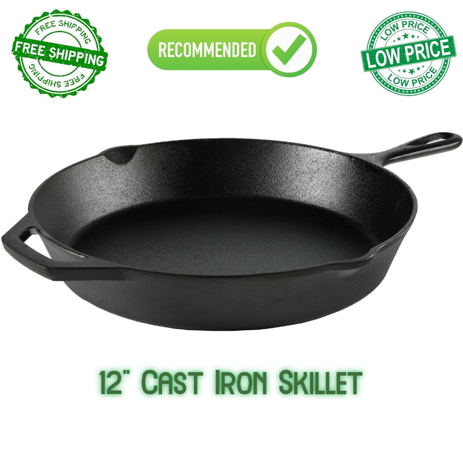 12 Inch Cast Iron Skillet Frying Oven With Handle Cooking Pre-Seasoned Cookware