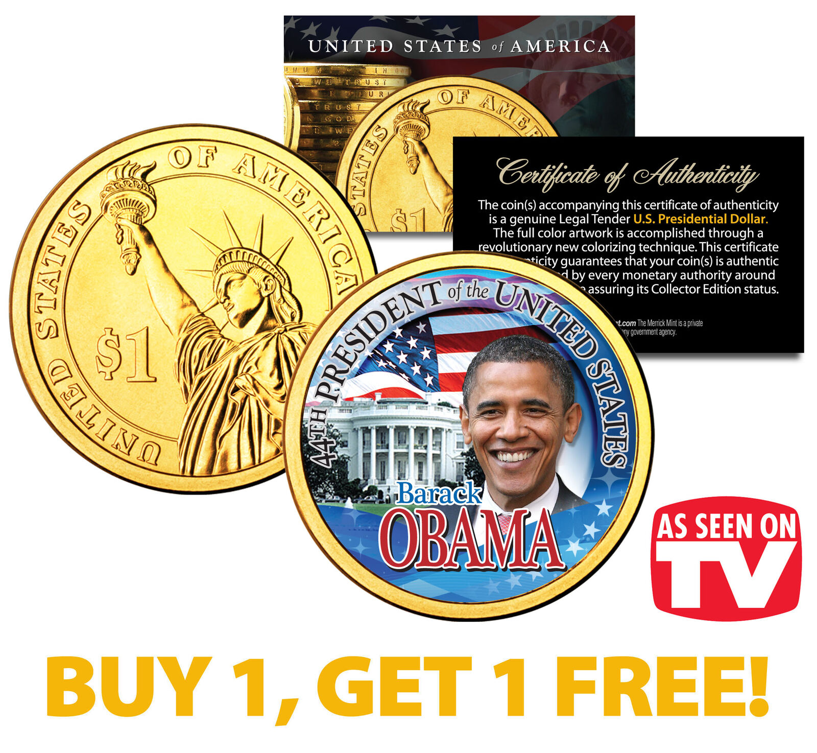 BARACK OBAMA Presidential $1 Dollar Coin Gold Plated *AS SEEN ON TV* BUY 1 GET 1