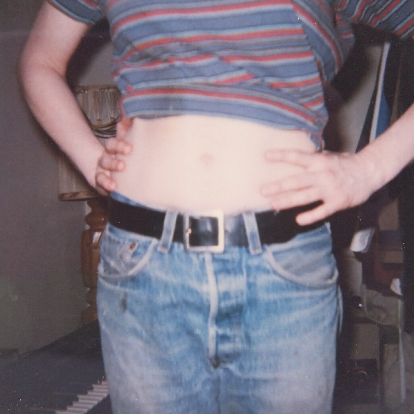 Vintage Polaroid Photo Person Stomach Exposed Hands Hip Weird Found Art Snapshot