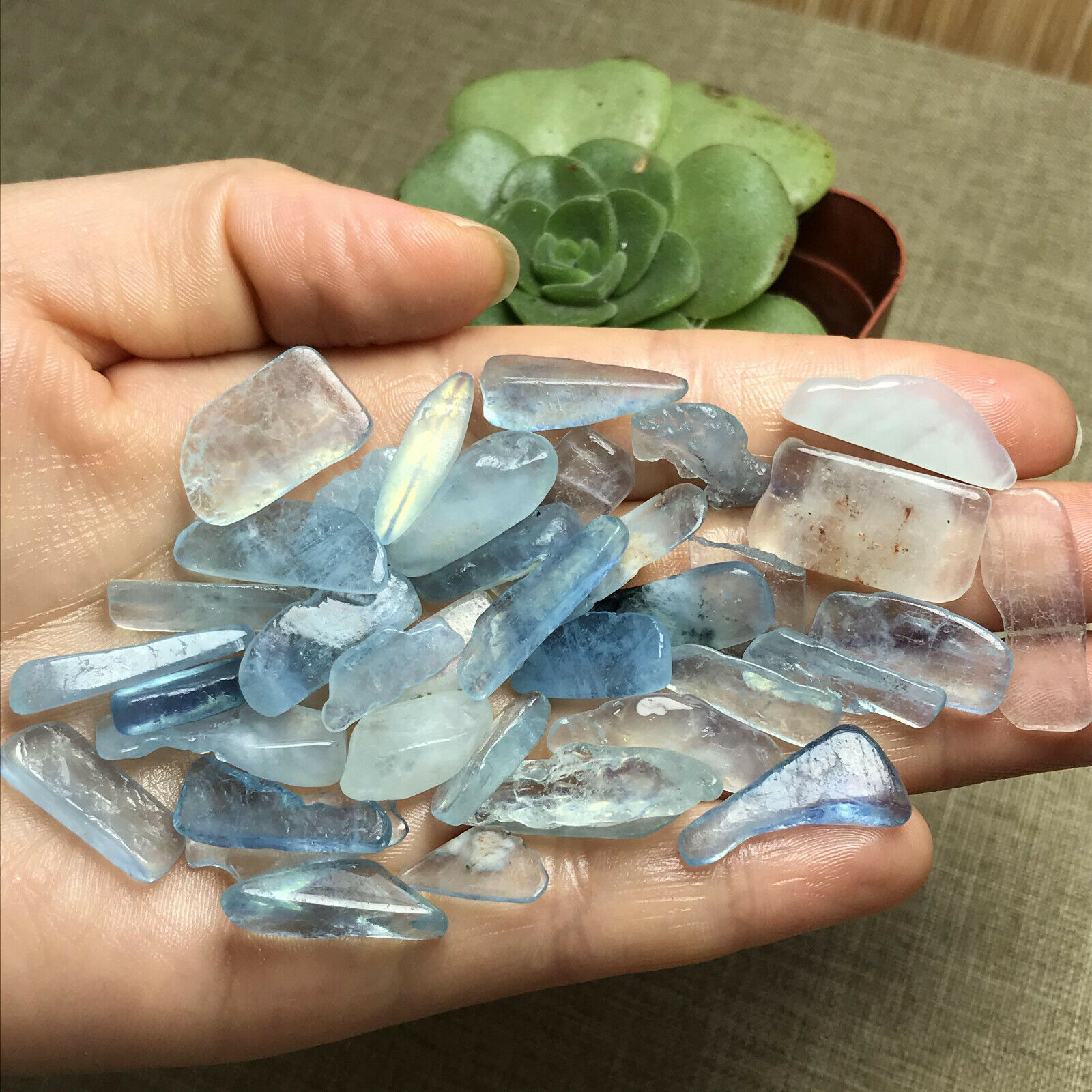 25pcs Natural Aquamarine polish Crystal Quartz Specimen Healing 32g A8422