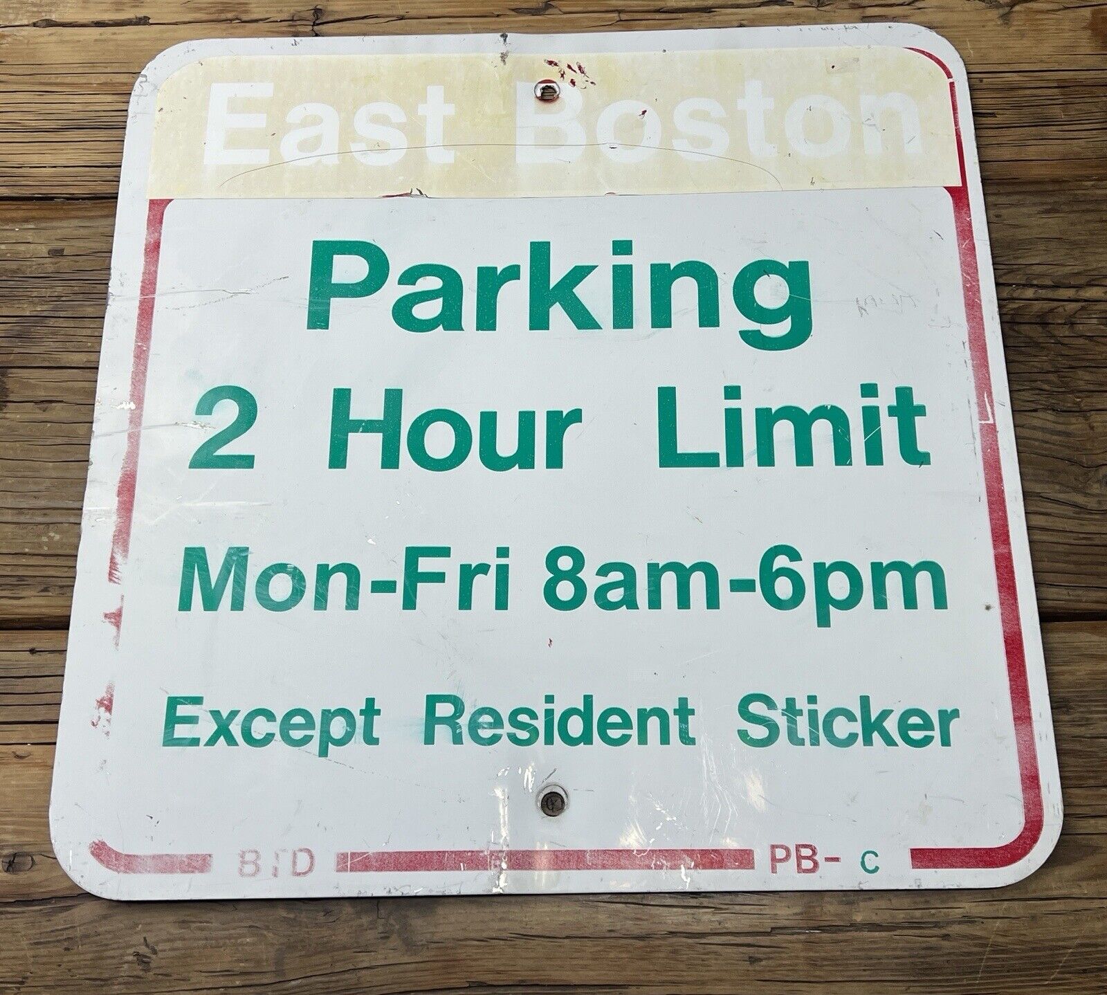 Vintage EAST BOSTON City 2 Hour Limit Parking Street Sign 18x18 Massachusetts