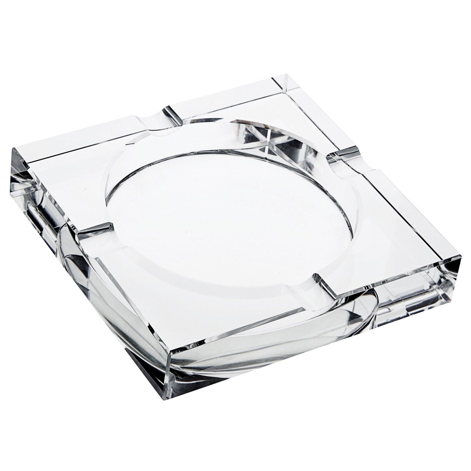 Square Glass Crystal Ashtray with 4 Slots for Cigars, Home, 7x7x1.5 In