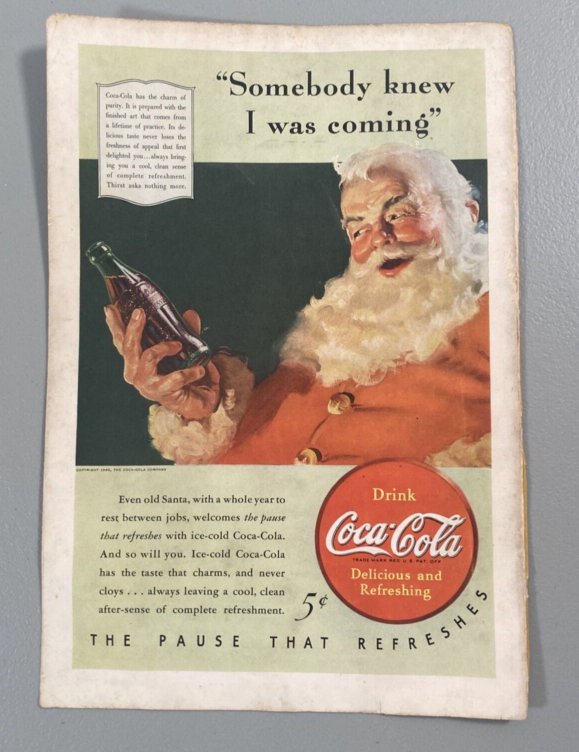 Vintage Ad Santa Drink Coca-Cola The Pause That Refreshes Print Collectible