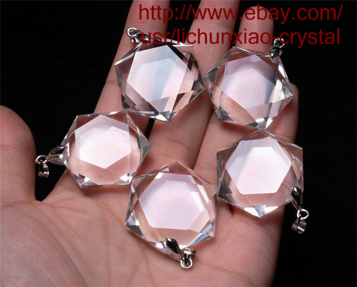 20 Pcs Hexagon Pendant - Natural Clear Quartz Crystal 3D Hexagon / Star of David