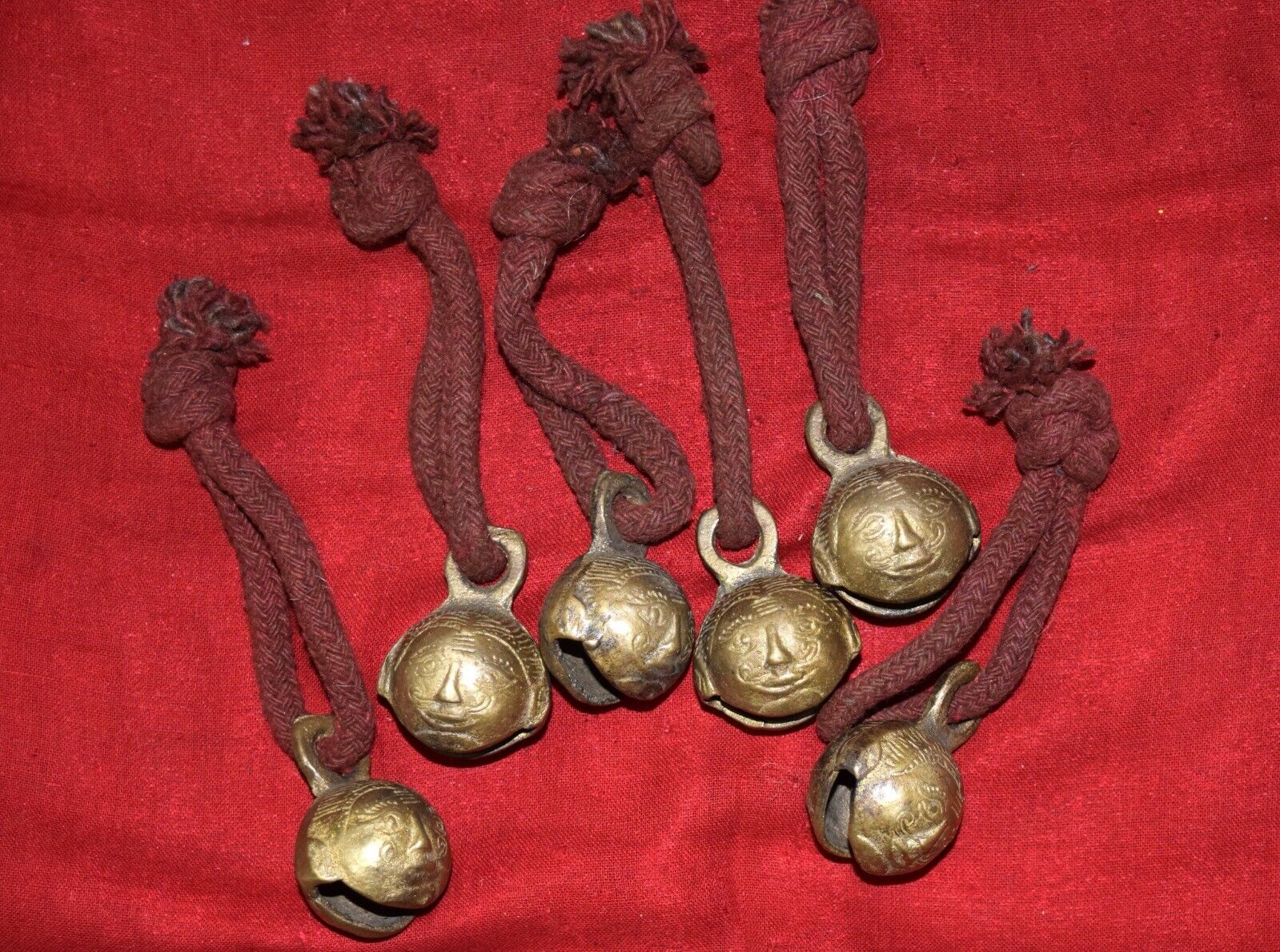 Set Of 06 Bells Brass Happy Face Shape Bells Tibetan Style Ringing Bells EK560