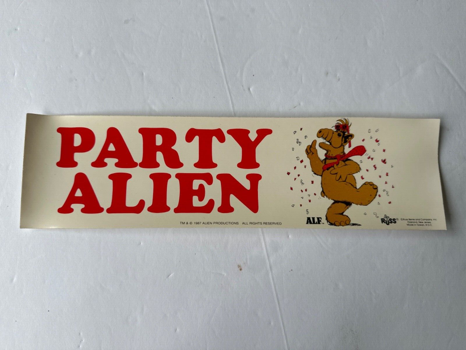 Vintage 1987 ALF Party Alien Car Bumper Sticker TV Show - New Old Stock