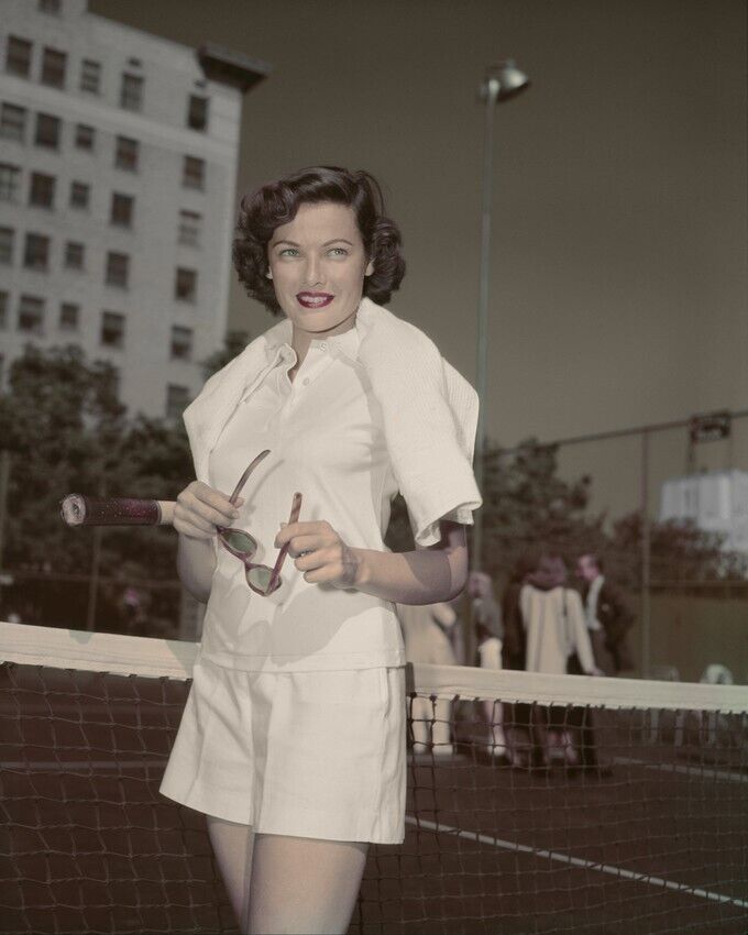 Gene Tierney Wearing Tennis Whites On Court With Sunglasses 8x10 inch photo
