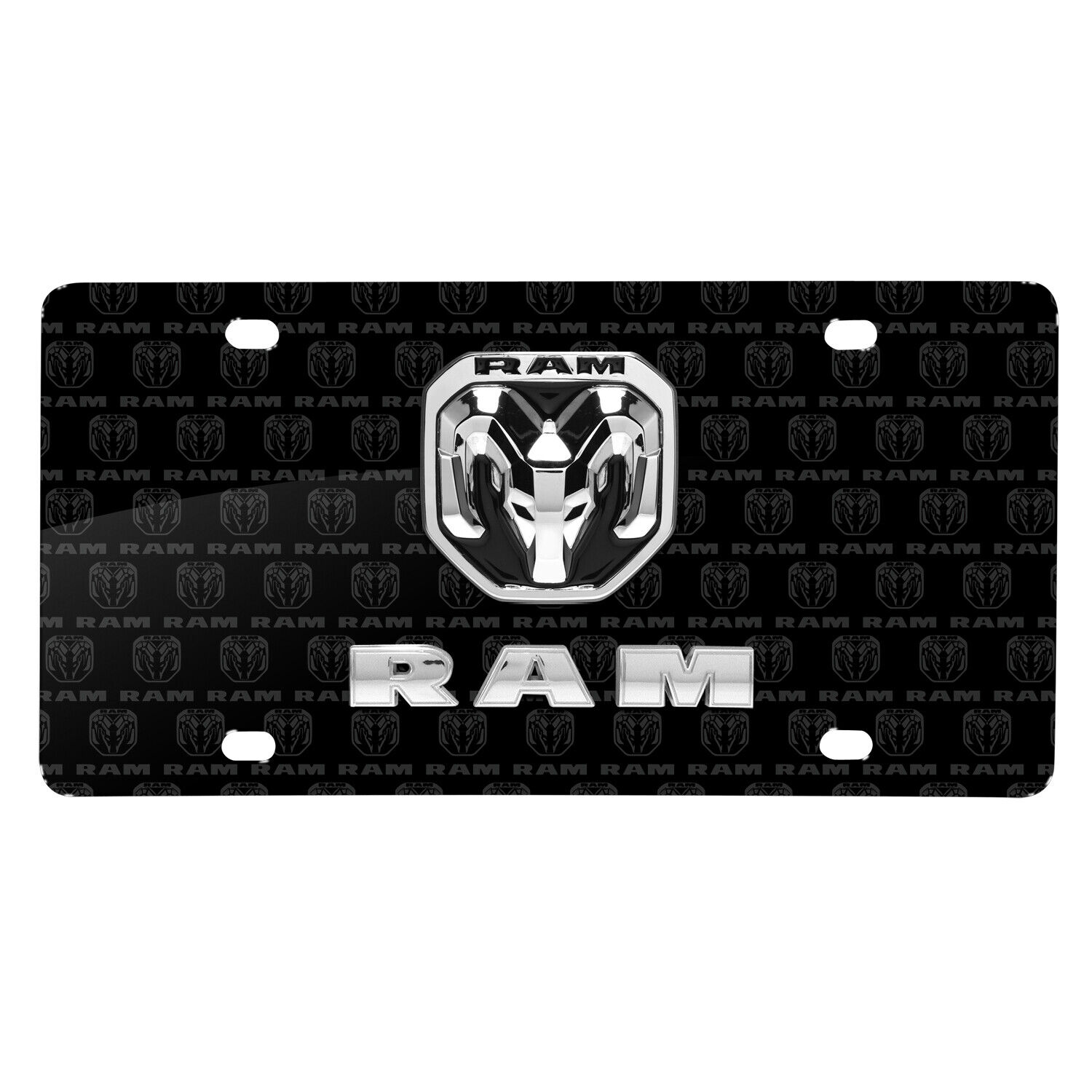 RAM 2019 3D Dual Logo on Logo Pattern Black Aluminum License Plate