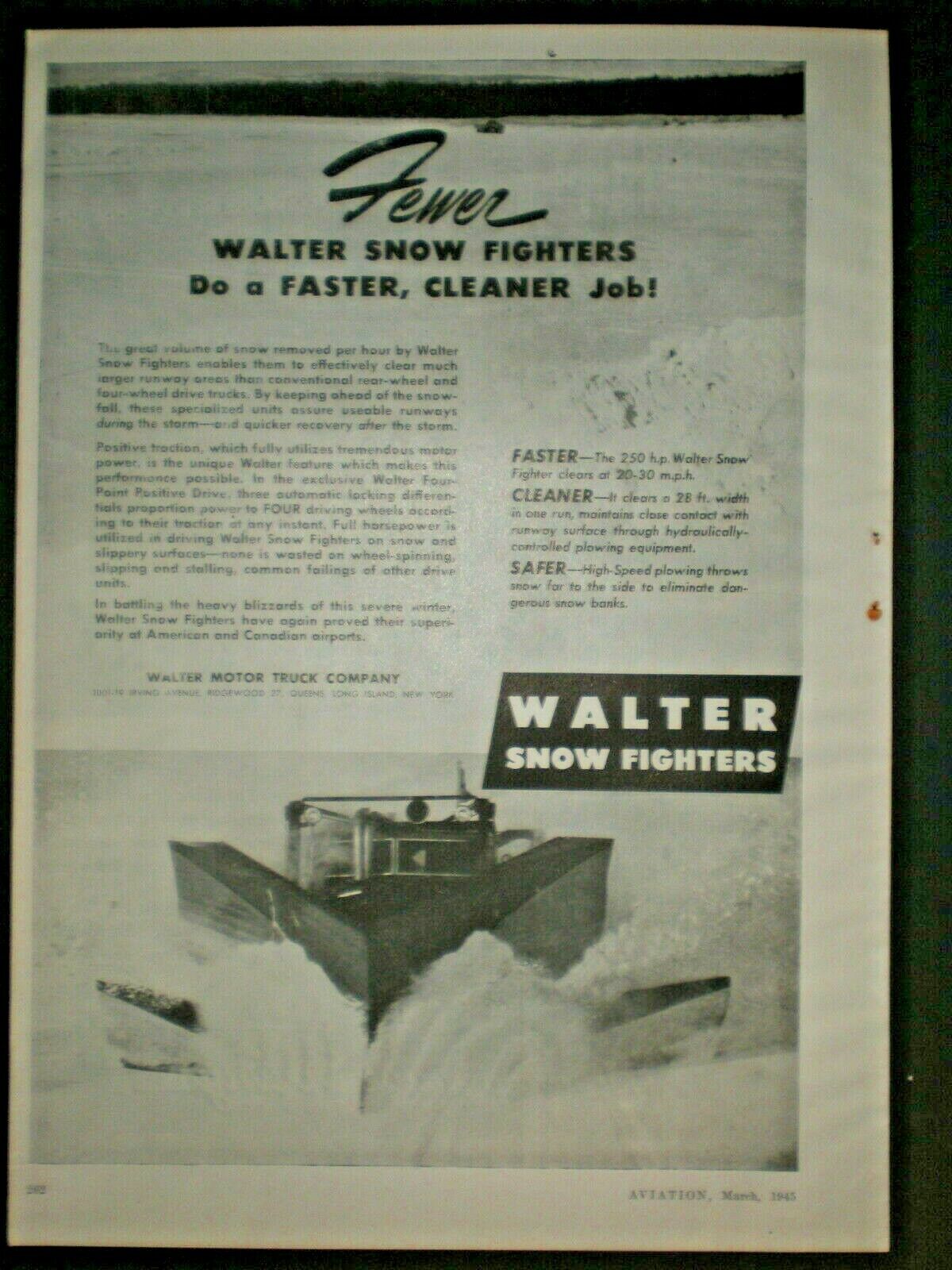 1945 WALTER SNOW FIGHTERS vintage SNOW PLOWS  Trade print ad