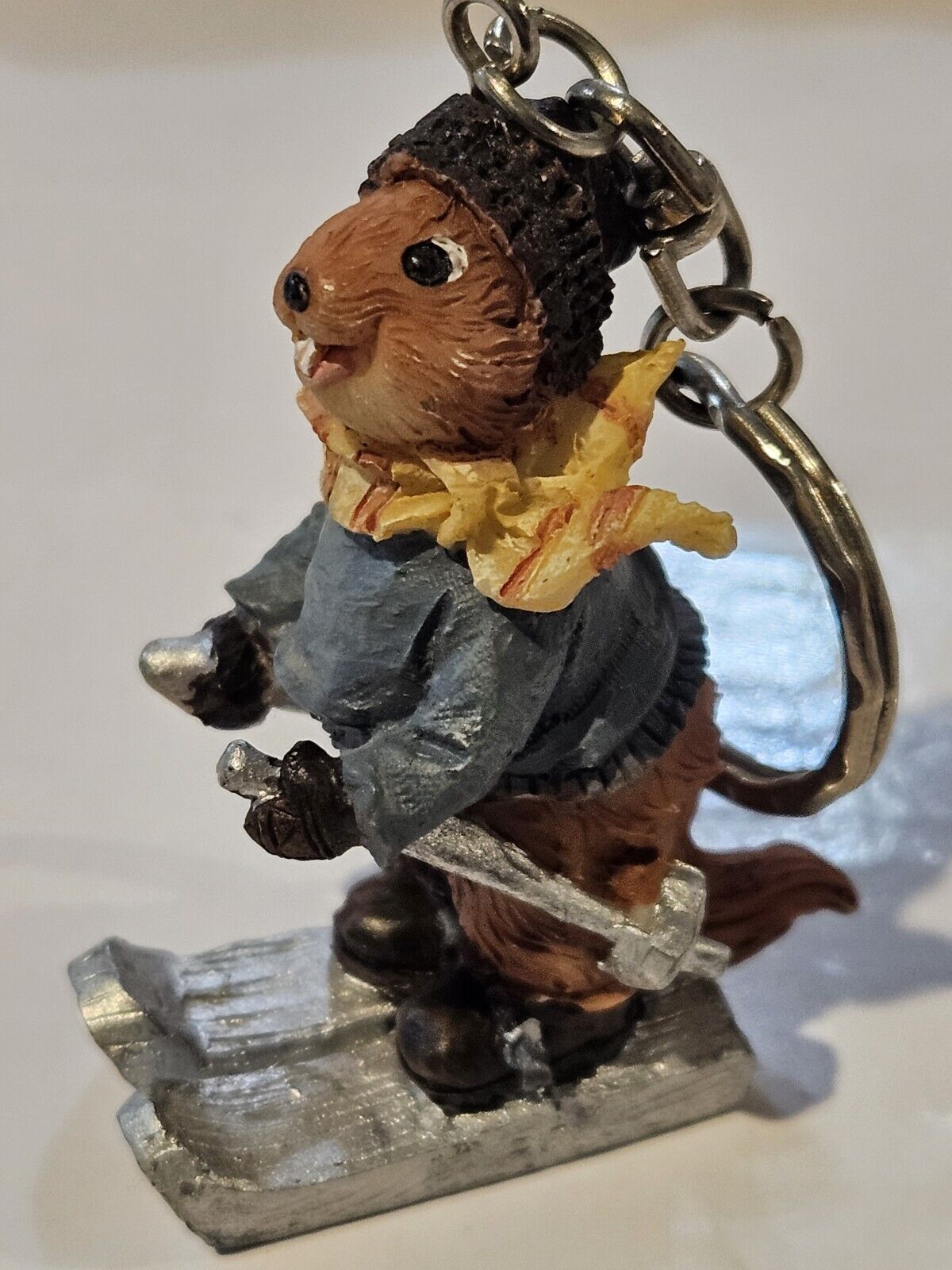 Skiing Chipmunk Or Squirrel Keychain Vintage 
