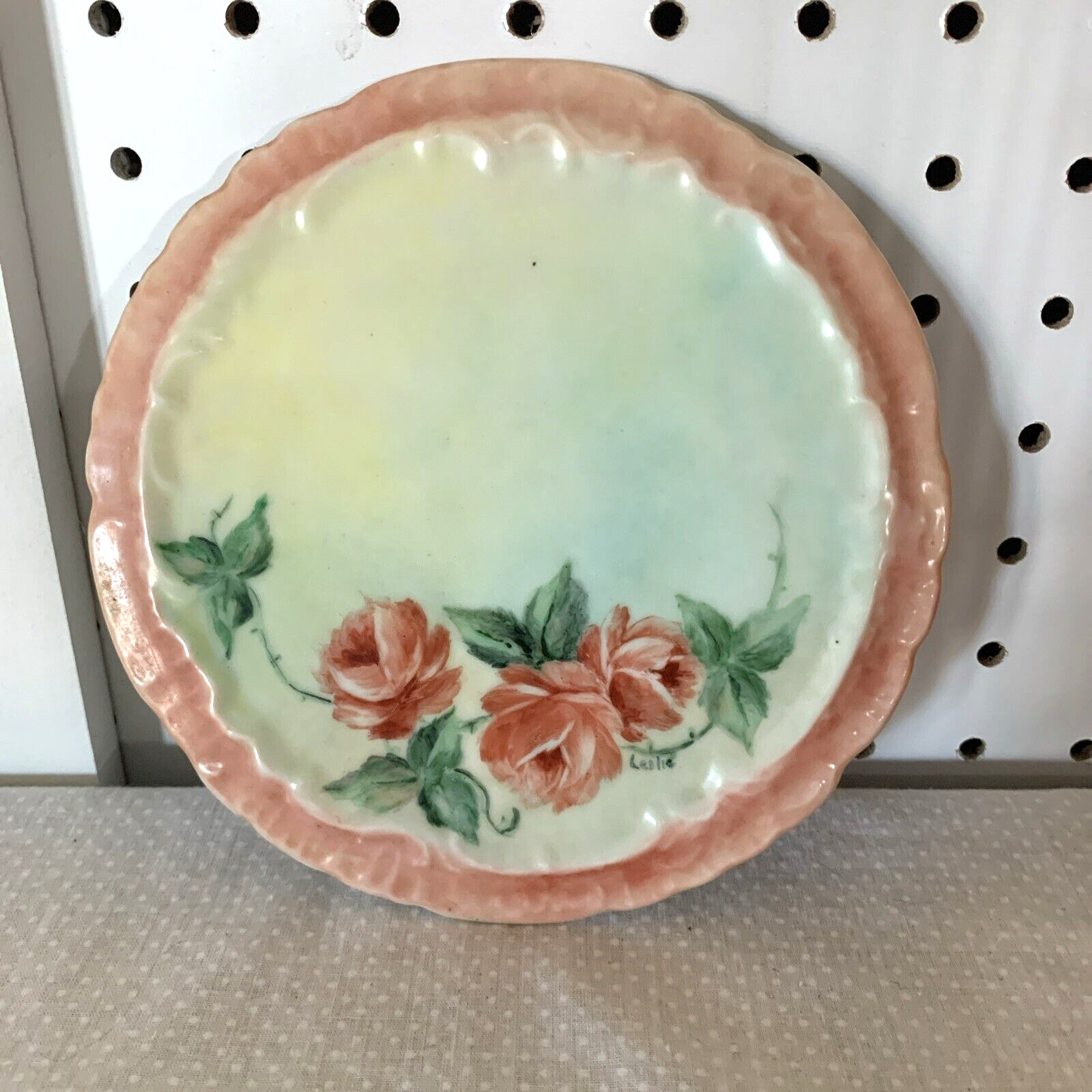 Vintage Hand Painted Floral Plate Reticulated Roses Flowers 6 \