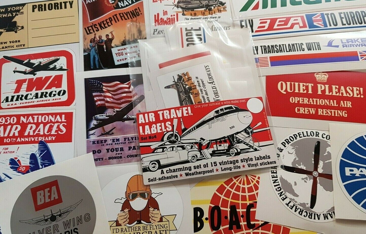 Vintage Style Air Travel Luggage Labels Set of 15 Stickers - Suitcase Scrapbook