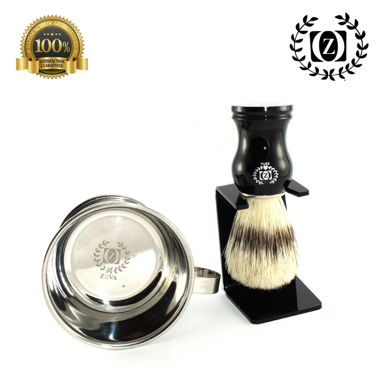 BOAR BRISTLE HAIR SHAVING BRUSH, STAINLESS STEEL SHAVING CUP WITH DIP STAND 