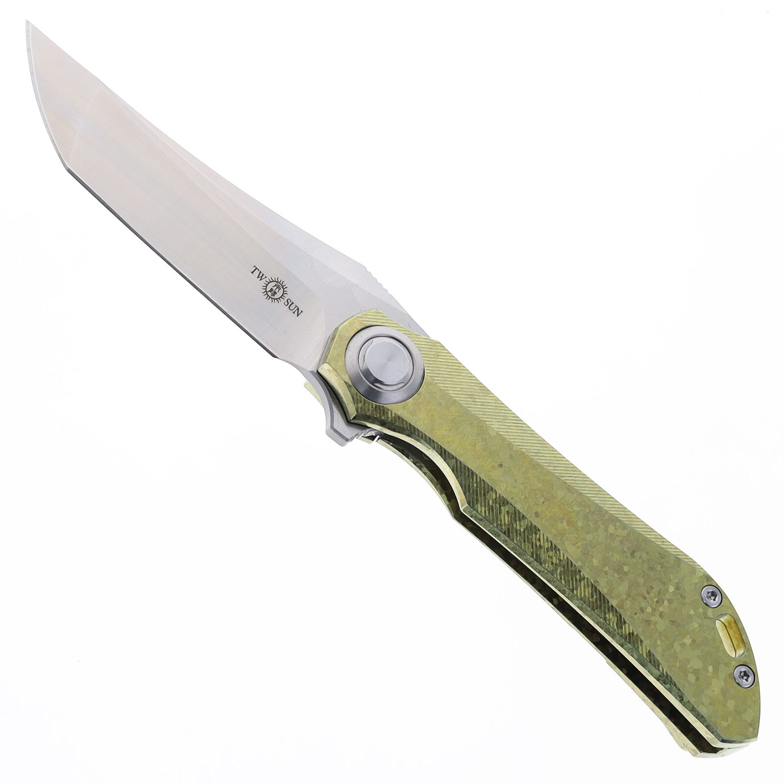 TwoSun Folding Knife Gold-Crystal Titanium Handle M390 Plain Edge TS196-Cry-GOLD